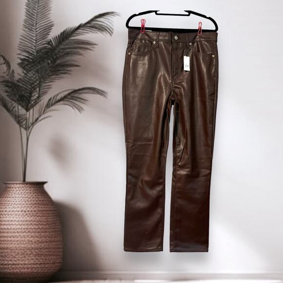 NWT 10R Gap Vegan Leather Pants Brown Faux Leather Plants - Picture 1 of 10